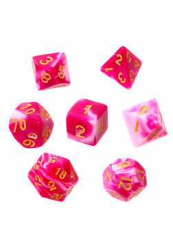 Komplet kości REBEL RPG - Dwukolorowe - Różowo-białe (złote cyfry)