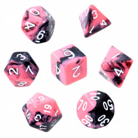 Komplet kości REBEL RPG - Dwukolorowe - Różowo-czarne (białe cyfry)