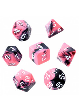 Komplet kości REBEL RPG - Dwukolorowe - Różowo-czarne (białe cyfry)