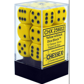 Zestaw kości Chessex Opaque 16mm d6 with pips Dice Blocks (12 Dice) - Yellow w/black