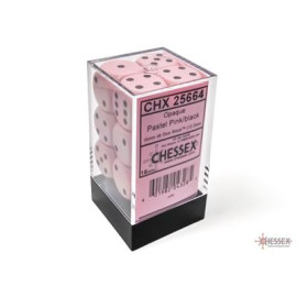 Zestaw kości Chessex Opaque Pastel Pink/black 16mm d6 Dice Block (12 dice)