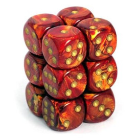 Zestaw kości Chessex 16mm d6 with pips Dice Blocks (12 Dice) - Scarab Scarlet w/gold