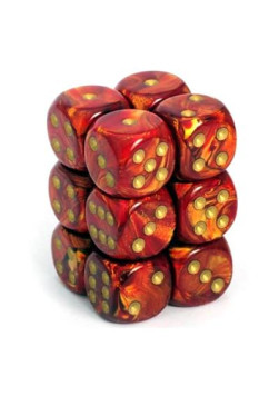 Zestaw kości Chessex 16mm d6 with pips Dice Blocks (12 Dice) - Scarab Scarlet w/gold