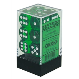 Zestaw kości Chessex Translucent 16mm d6 with pips Dice Blocks (12 Dice) - Green w/white