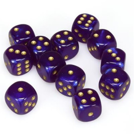 Zestaw kości Chessex Borealis 16mm d6 Royal Purple/gold Luminary Dice Block (12 dice)