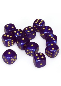 Zestaw kości Chessex Borealis 16mm d6 Royal Purple/gold Luminary Dice Block (12 dice)