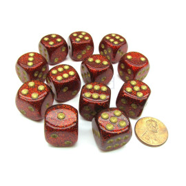 Zestaw kości Chessex 16mm d6 with pips Dice Blocks (12 Dice) - Glitter Polyhedral Ruby/gold