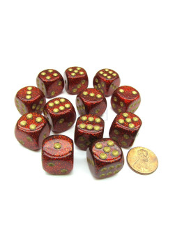 Zestaw kości Chessex 16mm d6 with pips Dice Blocks (12 Dice) - Glitter Polyhedral Ruby/gold