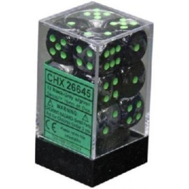 Zestaw kości Chessex Gemini 16mm d6 with pips Dice Blocks (12 Dice) - Black-Grey w/green