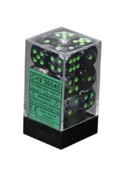 Zestaw kości Chessex Gemini 16mm d6 with pips Dice Blocks (12 Dice) - Black-Grey w/green