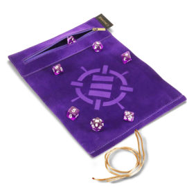 ENHANCE Roll on a Scroll™ Dice Rolling Mat & 7pc Acrylic Dice Set Purple
