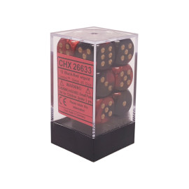 Zestaw kości Chessex Gemini 16mm d6 with pips Dice Blocks (12 Dice) - Black-Red w/gold