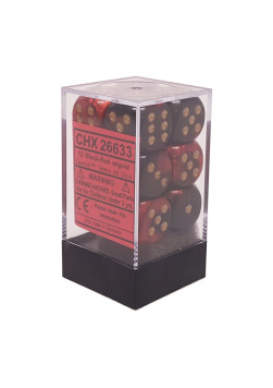 Zestaw kości Chessex Gemini 16mm d6 with pips Dice Blocks (12 Dice) - Black-Red w/gold