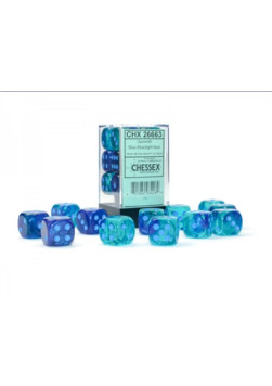 Zestaw kości Chessex Gemini 16mm d6 with pips Blue-Blue/light blue Luminary Dice Block (12 dice)
