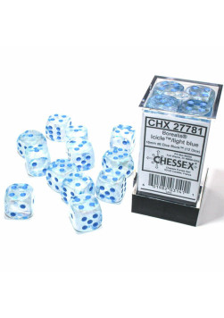 Zestaw kości Chessex Borealis 16mm d6 Icicle/Light blue Luminary Dice Block (12 dice)