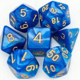 Zestaw kości RPG - Perłowe - Ciemnoniebieskie (złote cyfry)