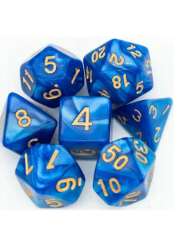 Zestaw kości RPG - Perłowe - Ciemnoniebieskie (złote cyfry)
