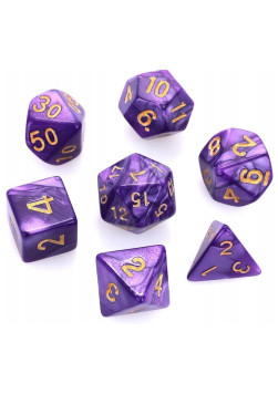 Zestaw kości RPG - Perłowe - Fioletowe (złote cyfry)