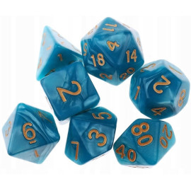 Zestaw kości RPG - Perłowe - Niebieskie (złote cyfry)