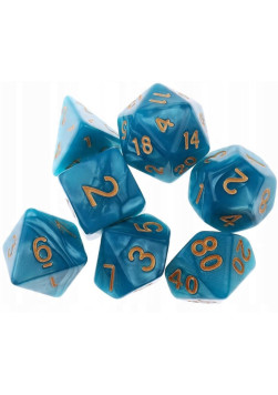 Zestaw kości RPG - Perłowe - Niebieskie (złote cyfry)