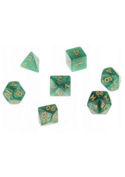 Zestaw kości RPG - Perłowe - Ciemnozielone (złote cyfry)