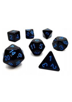 Zestaw kości REBEL RPG - Matowe - Czarne (niebieskie cyfry)