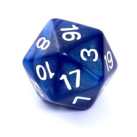 Kość K20 - perłowa ciemnoniebieska (złote cyfry)