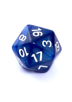 Kość K20 - perłowa ciemnoniebieska (złote cyfry)