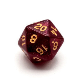 Kość K20 - brokatowa ciemnoróżowa (złote cyfry)