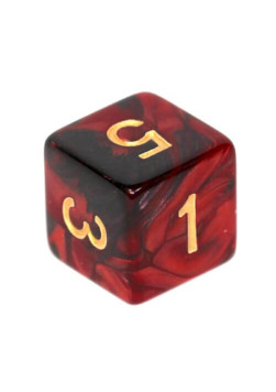 Kość K6 - karminowo-czarna (złote cyfry)