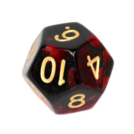 Kość K12 - karminowo-czarna (złote cyfry)