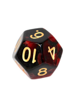 Kość K12 - karminowo-czarna (złote cyfry)