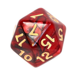 Kość K20 - karminowo-czarna (złote cyfry)