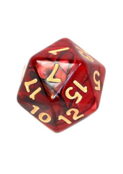 Kość K20 - karminowo-czarna (złote cyfry)