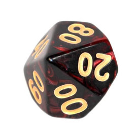 Kość K100 - karminowo-czarna (złote cyfry)