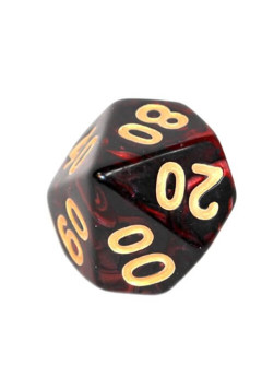 Kość K100 - karminowo-czarna (złote cyfry)